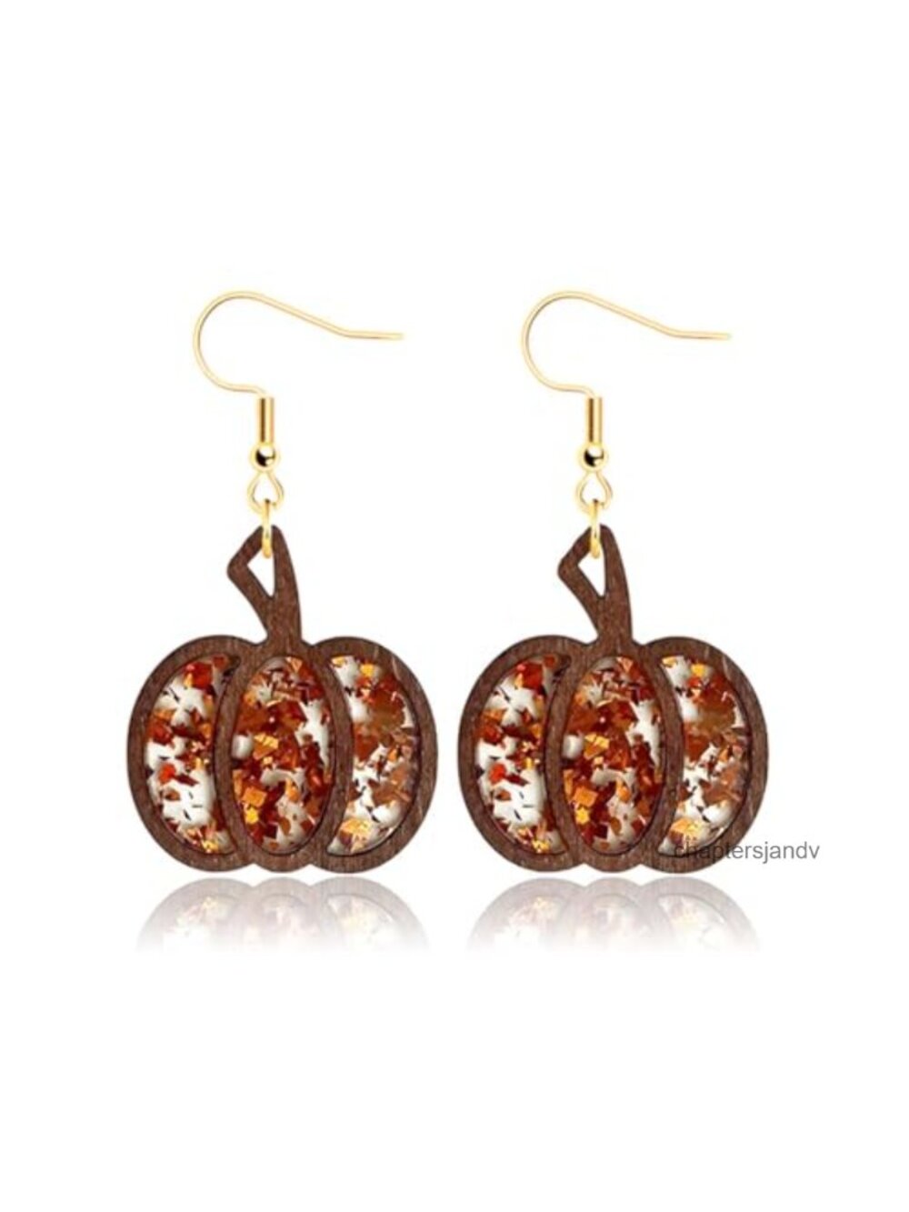 Handmade Wooden Pumpkin Dangle Earrings Glitter Fall Holiday Jewelry
